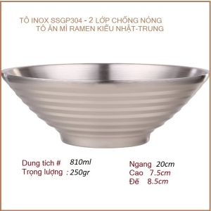Tô-Bát- Ramen Inox 304 SSGP Với Hai Lớp Cách Nhiệt Chông Nóng An Toàn