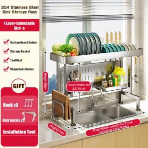 1/2pcs Large Over Sink Dish Drying Rack 3-Tier Stainless Steel Kitchen Organizer with Removable Drain Tray Adjustable Width Height Multipurpose Storage for Dishes Fruits Utensils Countertop Saver | Ships Today