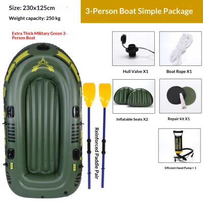 Thickened Inflatable Boat 2-3 Person Heavy Duty PVC Fishing Kayak Raft Canoe for Water Sports