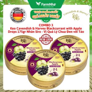 (Combo 3) Kẹo trái cây Cavendish & Harvey vị BLACKCURRANT WITH APPLE FILLING 175gr Nhân Siro