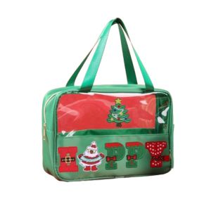 SUTONGXUE Sáng Tạo Túi du lịch trong suốt giáng sinh Không thấm nước Hoạt hình Túi đựng đồ vệ sinh cá nhân giáng sinh Độc đáo PVC Túi đựng mỹ phẩm có khóa kéo Du lịch
