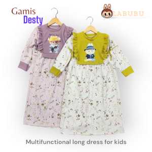 gamis anak perempuan viral labubu baju muslim muslimah longdress 2-7 tahun hari raya