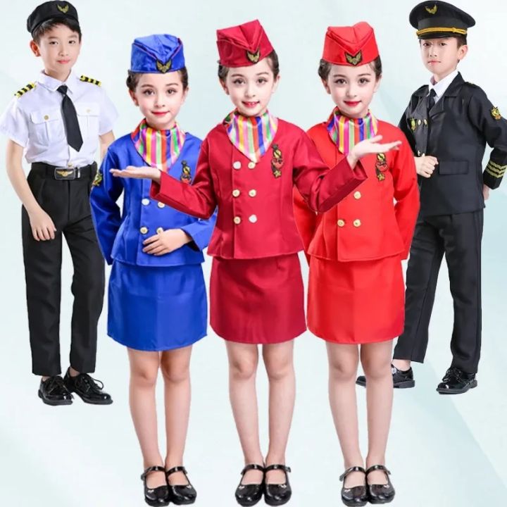 Kid Career Costume Flight Attendant Air Force Pilot Uniform Boy Pilot ...