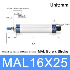 YUDESHUI 1Pcs 16/20/25/32/40mm Cylind Bore Pneumatic Air Cylinder 25/50/75/100mm Strok Double Compressed MAL Cylinder Durable Single Lever Mini Cylinder