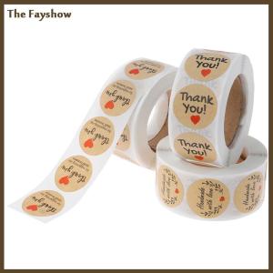 [The Fayshow] สติกเกอร์ขอบคุณ500ชิ้นป้ายสติกเกอร์กระดาษทรงกลมสำหรับตกแต่ง