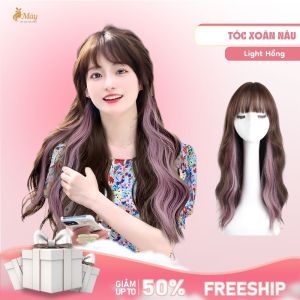 [Tặng Lưới] - Tóc Giả Nguyên Đầu Nữ Xoăn Lơi Nâu Light Hồng Mái Bằng A26 Sợi Tơ Tự Nhiên Mềm Mượt Thoáng Đầu