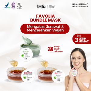 FAVOLIA Bundle 1 Mugwort Clay Mask 30gr + 2 Niacinamide Vit C Sleeping Mask 30gr - Masker Wajah untuk Mengatasi Jerawat Mencerahkan & Melembapkan | Halal & Teruji Lab Beli 3 Lebih Hemat