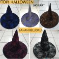 [Bahan Beludru] Topi Penyihir Murah Motif Laba Laba Cosplay Kostum Halloween Pesta. 