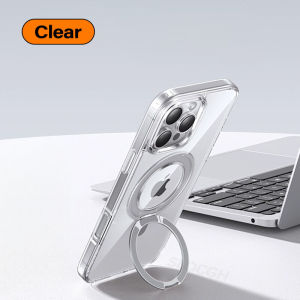 FCLuxury MagSafe Magnetic 360 ° Rotating Stand Phone Case For iPhone 17 Air 16 15 14 13 Pro Max Plus Translucent Matte Back Cover For iPhone 17 Pro Max Military Shockproof Casing With Grip Bracket
