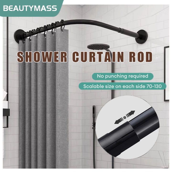 BM Lshaped Extendable Curved Shower Curtain Rod Stainless Steel Shower
