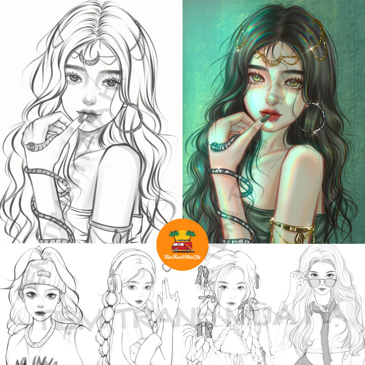 [MH01] Set 50 Tờ Tranh Tô Màu Cô Gái Hiện Đại Size A5 Dành Cho Màu Sáp ...