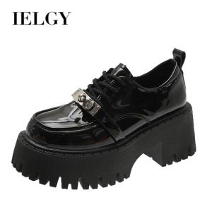 IELGY lock buckle small leather shoes womens square head thick heel small heightened thick bottom high heel platform shoes