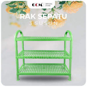 Rak Sepatu Sendal Plastik 3 Susun Murah Minimalis Bahan Tebal Murah Rak Sandal - Hijau