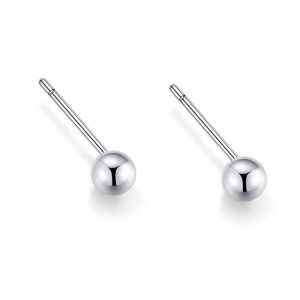 S999 SilverBall Stud Earrings Smooth Round Bead Straight & Hook Earring Hypoallergenic Ear Healing Jewelry for Ladies Daily Wear