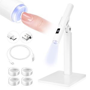 SAVILAND White 9W LED Nail Light for Gel Nails: Handheld LCD Display Screen Flash Lamps with Stand for Gel Nail 8s Quick Drying Cordless Handsfree U V Light for Nails Home Mani Nail Dryer