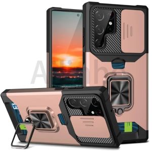 For Samsung Galaxy S23 S24 Plus Ultra S23 FE Case 360 Magnetic Suction Kickstand Ring TPU Card Slot Push Window Protection Phone Cover