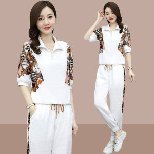 กางเกงกีฬาลำลองชุดสตรีฤดูร้อนสไตล์ใหม่ผู้หญิงหลวม Western 2ชิ้นชุด