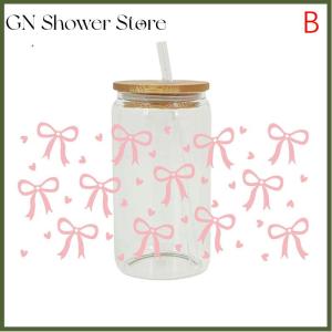 [GN Store] 3D UV DTF Transfers Stickers 16oz Cup Wraps Cartoon Bow Printed For DIY Glass Metal Leather