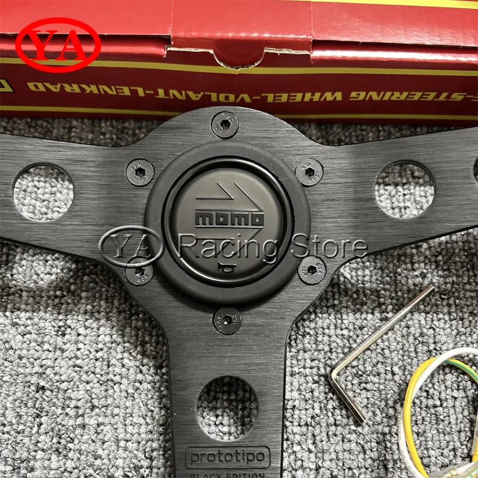 Universal Prototipo P5 Black Edition 14" Genuine Leather & Aluminum Sport Steering Wheel With Horn Button