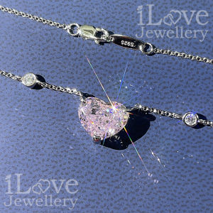 iLove Jewellery 925 Sterling Silver 18K White Gold Plated 5ct Pink Heart Shape Cubic Zirconia Necklace Pendant Jewelry Birthday Gifts Women Fashion ILN010