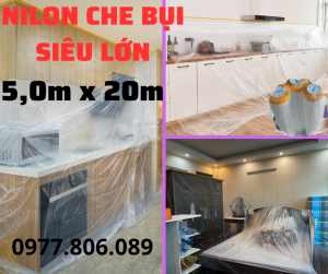 Màng Nilon che bụi đa năng khổ lớn rộng 5.0m dài 20m che phủ ngăn bụi chống ẩm che sơn giữ mới nội thất có một đầu dán dính