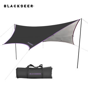 BLACKDEER Camping Awning Vinyl Coated Silver Sky Curtain Tarp Anti-UV Windproof Rainproof PU5000mm Iron Pole