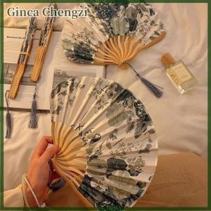 Ginca Chinese Japanese Style Silk Fan Folding Fan Wedding Fan Art Gifts Dance Hand Fan Vintage Bamboo Folding Hand Held Flower Fan