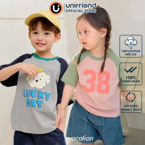 Áo thun tay ngắn Raglan vải cotton cho bé trai và bé gái Unifriend Hàn Quốc U900N Size 2-12 tuổi