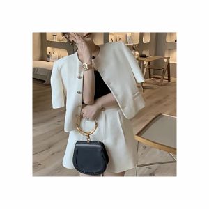 Classic Style Short Two-Piece Suit Female Summer White High-Grade Professional Light Luxury Socialite Fried Street Leisure Fashion Sweet