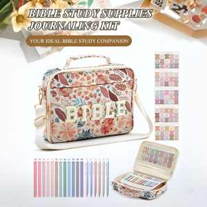 【Comes with Highlighter Pen】Highcolor Portable Storage Bag Book Storage Shoulder Bag Embroidery Letters Large Capacity Handbag/Large Capacity Portable Handheld Storage Bag Large-Capacity Bible Storage Bag大容量圣经收纳包