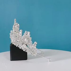 มงกุฎแต่งงานสีเงิน โอปอลสีชมพู ราชินี มงกุฎคริสตัลเพชร มงกุฎเจ้าสาว อุปกรณ์เสริมผม