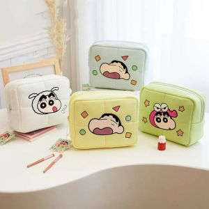 ZHUJI ผ้าฝ้ายพีพี กระเป๋าเครื่องสำอางเครยอนชินจัง จุได้มาก ผ้าบุนวม กระเป๋าใส่อะนิเมะ นุ่มนุ่มๆ หนาขึ้น กระเป๋าสำหรับชุดแต่งหน้า สาวๆ