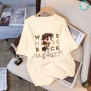 Womens Cotton T-Shirt - Loose Fit Crew Neck Casual Top with Pretty Prints