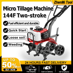 Micro Tillage Machine Outdoor Gasoline Rotary Tiller Agriculture And Garden Small Gasoline Cultivator Turning Soil Trenching Walking Wheel Lawn Mower Turning Soil Rotary Tiller Land Reclamation Full Set Of Accessories