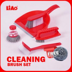 LIAO Ergonomic 6PCS Multipack Cleaning Brush and Dustpan Set with Anti-Skid Handle for Efficient Dust Collection