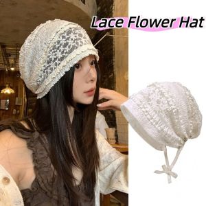QUINT Y2k Embroidered Lace Hat Breathable Hollow Out Beanies Hat Fashion Korean Style Flower Cap Apparel Accessories