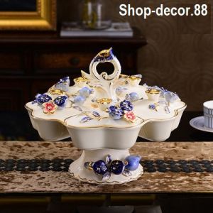 Khay mứt bánh kẹo gốm trắng cao cấp họa tiết viền vàng 24k Decor trang trí nhà đẹp