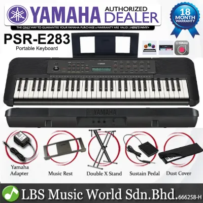 Yamaha PSR-E283 61 Key Portable Keyboard Piano With Sustain Pedal Cover & Stand (PSRE283 PSR E283)