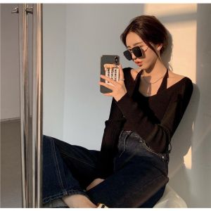 Aó len nữ dài tay CỔ THUYỀN PHỐI DÂY BUỘC CỔ phong cách quyễn rũ LCXA213