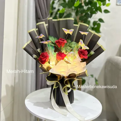 NEW KOREANS Model 1 BUKET BUNGA MAWAR KUNCUP + KUPU KUPU HOLOGRAM /// artificial / Buket ulang tahun / Buket Anniversary / Buket wisuda / Hadiah / Souvenir / Hampers / Masterbonekawisuda / Valentine