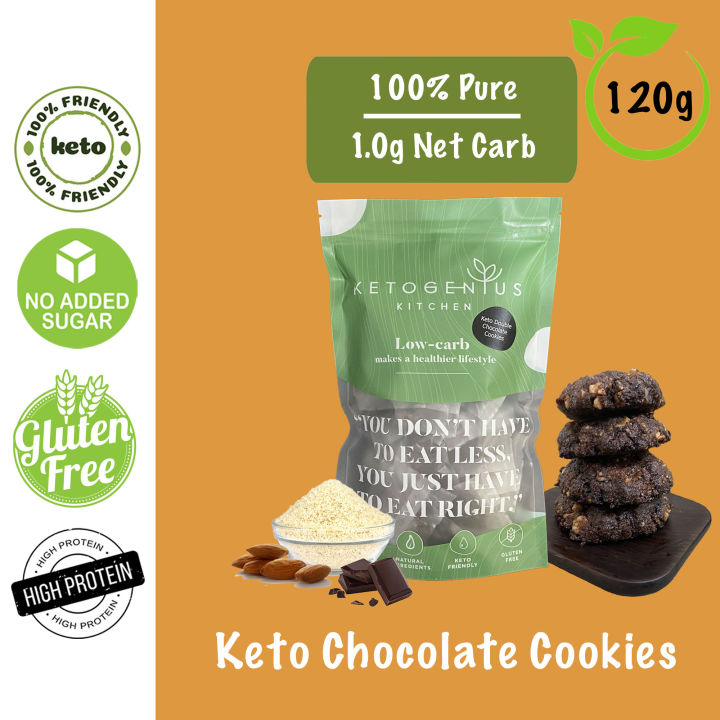 Ketogenius Kitchen Keto Double Chocolate Cookies 120g - LCHF Keto, Zero Sugar Added, Diabetic friendly, Individual Packing, No Sugar, Low Carb