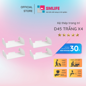 Kệ sách treo tường chữ D 45 (Set 4) - Kệ treo tường bằng thép dày 16mm - Sơn tĩnh điện màu Trắng/ Đen hiện đại - Tặng kèm bộ ốc vít và đầu bịt ốc