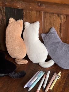 Cute Kawaii Plush Cat Pencil Case Soft Fluffy Storage Pouch School Supplies Zipper Bag Stationery Multi-Purpose Storage