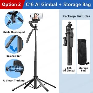 Gimbal Stabilizer for Phone C16 Ai Tracking Selfie Stick Tripod 360° Rotation Shooting Live Optional Fill Light