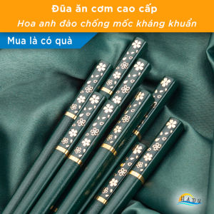 [Set 5 Đôi] Đũa Hợp Kim Họa Tiết Hoa Anh Đào Kiểu Nhật HADU Màu Xanh Bắc Âu Sang Trọng Chống Mốc Kháng Khuẩn Chống Trơn Trượt Dùng Cho Máy Rửa Bát