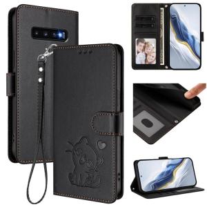 Cute Cat Leather Flip Wallet Phone Case For Samsung Galaxy S10 Plus Note 10+ S20 FE 5G S9 Plus S8 Plus S7 Edge Note 9 S10+ S9+ Card Slots Wrist Strap Cover Bag