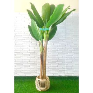 Pohon Daun Pelepah Pisang X2 T180 Latex Artificial Cover Pot Rotan Lampion Pajangan Dekorasi Ruangan Pohon Plastik