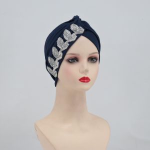 CNIEN8 Solid Color Side Leaf Rhinestones Headscarf Elegant Versatile Cross Knot Headwrap Fashion Lightweight Headwrap Hat Women