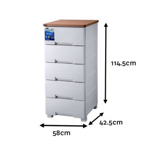 Tutusbaby Minimalist Wooden Top Storage Drawer Cabinet with Built In Child Lock (58cm length) (3 4 & 5 Tiers)