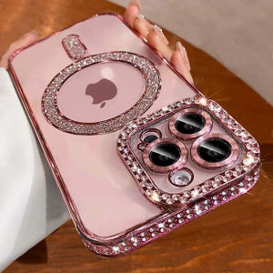 New Fashion Glitter Diamond Transparent Case For iPhone 17 16 15 14 13 11 12 Pro Max Funda Wireless Charge Bumper Cover